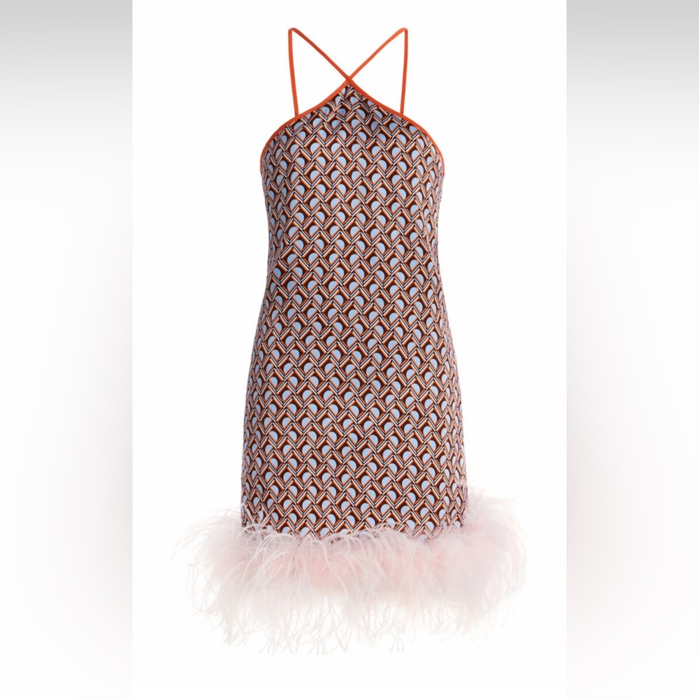 Sleeveless Pink Feather-Trim Mini Dress